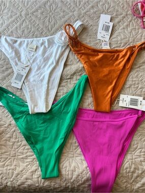 l*space High-Cut Swim Bottoms in White, Orange, Green & Pink